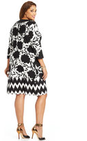 Thumbnail for your product : London Times Plus Size Three-Quarter-Sleeve Printed Shift
