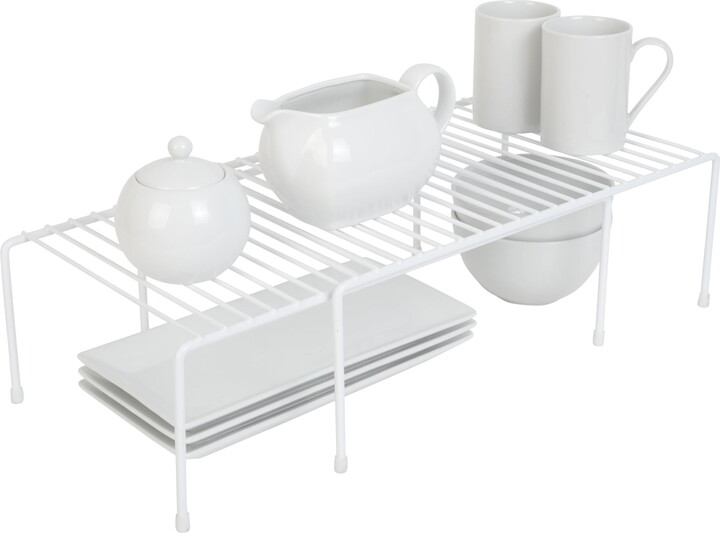 Smart Design Expandable Kitchen Storage Shelf Rack, Steel, Rust-Resistant, White (16–32.5 in)