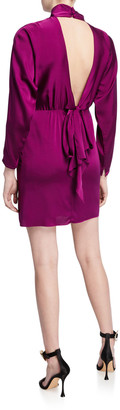 Milly Celeste Mock-Neck Cutout Back Stretch Silk Tie Short Dress