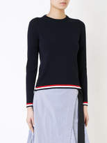 Thumbnail for your product : Thom Browne Long Sleeve Crewneck Pullover With Open Stitch Frame In Navy Cotton Crepe