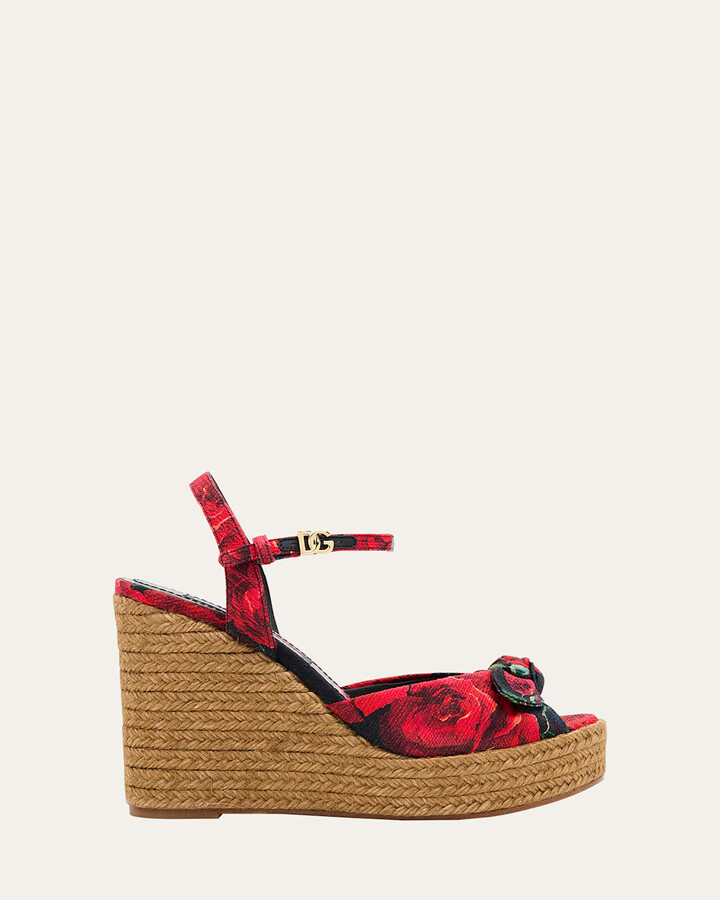 Dolce & Gabbana Lolita Floral Wedge Espadrille Sandals