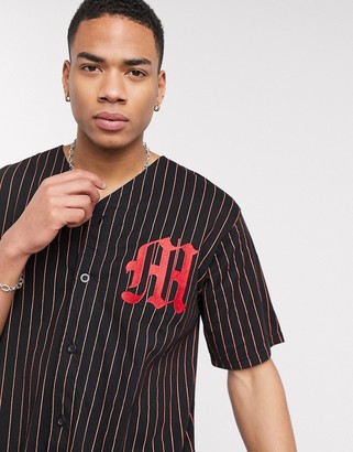 Mennace baseball shirt with logo in black and red stripe