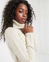 Thumbnail for your product : Brave Soul roll neck cable knit sweater dress in oatmeal