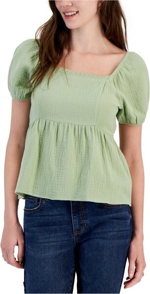 Hippie Rose HippieRoseWomensPuffSleeveTexturedBabyDollBlouse,medgreen,X-Large