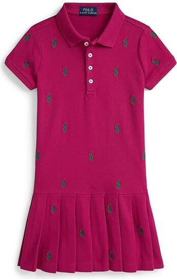 Polo Ralph Lauren Kids Polo Pony Stretch Mesh Polo Dress (Toddler/Little Kid) Girl's Dress Preppy Pink : 2T Toddler, Cotton/Elastane