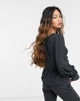 Thumbnail for your product : ASOS DESIGN long sleeve top with ruched front detail in spot print
