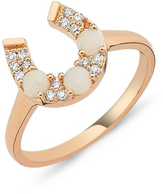 Selda Jewellery Horseshoe Ring With White Opal & Diamond