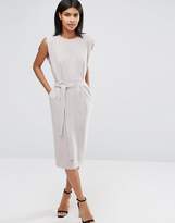 Thumbnail for your product : ASOS Belted Midi Dress With Split Cap Sleeve And Pencil Skirt