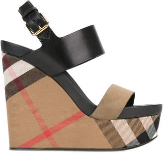 Burberry House Check Leather and Calf Suede Platform Wedges