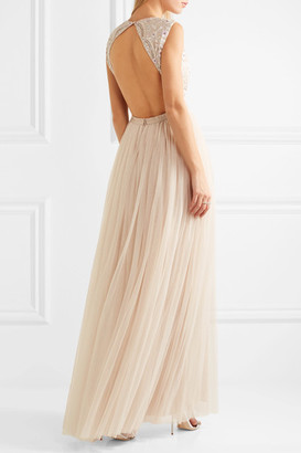 Needle & Thread Prairie Open-back Embellished Chiffon And Tulle Gown - Neutral