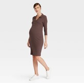 Thumbnail for your product : Long Sleeve Rib Polo Maternity Dress - Isabel Maternity by Ingrid & Isabel™ Brown XL