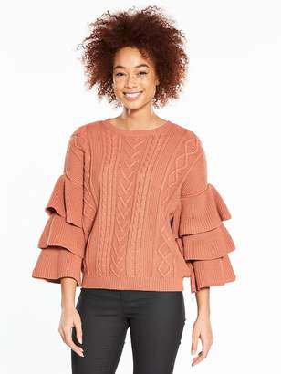 Very Tiered Sleeve Cable Jumper - Berry Rose