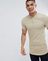 Thumbnail for your product : BEIGE Asos Design ASOS DESIGN longline muscle fit jersey polo with curved hem in