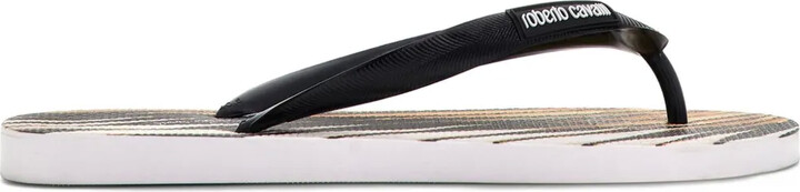 Roberto Cavalli Ray Gold Print flip-flops