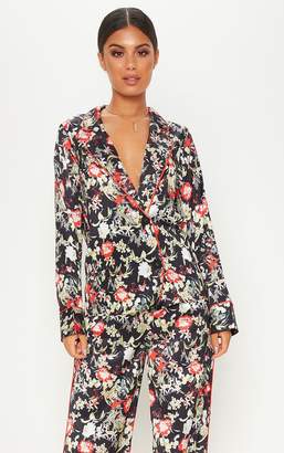 PrettyLittleThing Multi Floral Satin Printed Button Front Shirt