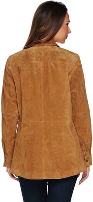 Denim & Co. Snap Front Suede Shirt Jacket w/ Seaming Details