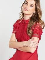 Thumbnail for your product : Little Mistress High Neck Lace Top Skater Dress - Pomegranate