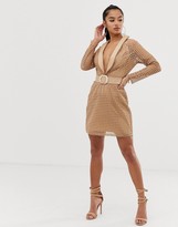 Thumbnail for your product : ASOS DESIGN Petite tux mini dress in broderie with belt