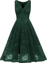 Thumbnail for your product : Bright Deer Women's Vintage Lace Midi Dress Bridesmaid Wedding Guest Milkmaid Prom Skater Cocktail Evening Party Formal Special Occasion Outfits 14 XL Black