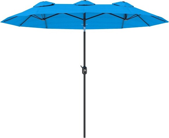 HBEZON Double-sidedPatioUmbrella9.5'OutdoorUmbrellawithPushButtonTiltandCrank3AirVentsand12RibsCyanBlue