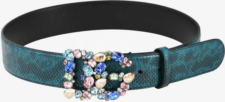 Dolce & Gabbana Crystal Belt in Python-Print Leather