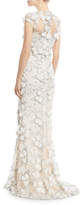 Thumbnail for your product : Badgley Mischka Floral 3D Lace V-Neck Gown