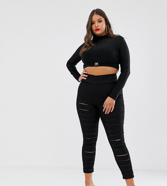 ASOS DESIGN Curve pull on jegging in clean black with slash rip detail