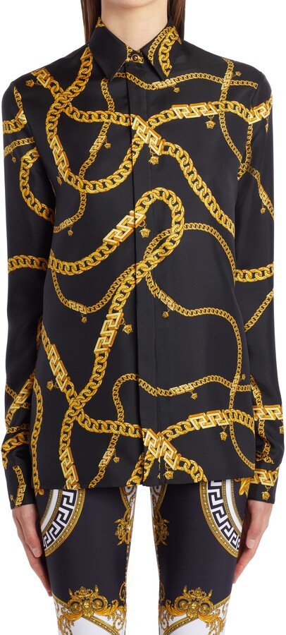 Versace Chain Print Silk Twill Blouse - ShopStyle Tops