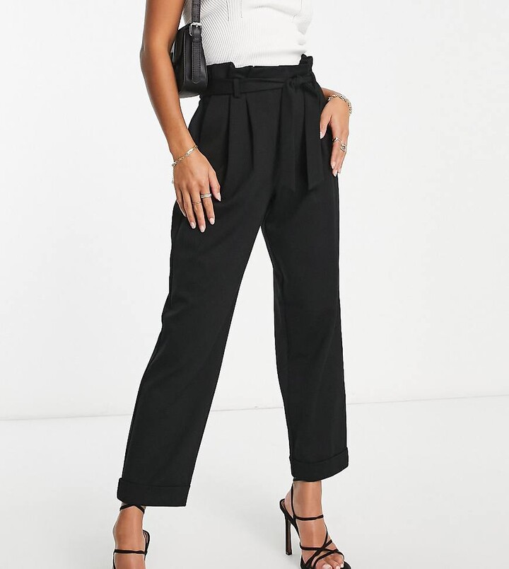 Waist Pants Petite Black Paperbag Trousers ASOS Petite ASOS DESIGN