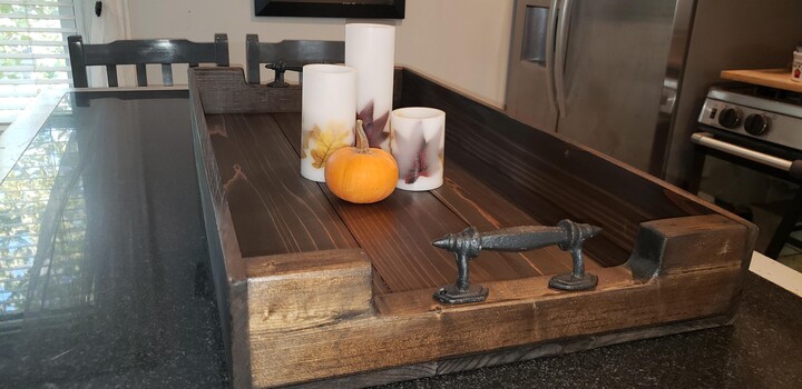 Etsy Rustic Boot Tray Large Cedar Wood Serving Tray/ Shoe With Handles Ottoman Modern Farmhouse Coffee Table Dark Stain