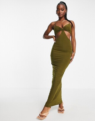 Missy Empire exclusive cut-out bust detail maxi dress in olive green