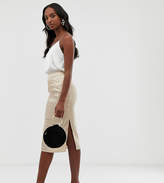 Thumbnail for your product : Missguided Petite Tall satin midi skirt with side split in beige