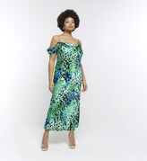 Thumbnail for your product : River Island Womens Plus Green Satin Animal Print Slip Midi Dress