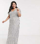 Thumbnail for your product : Maya plunge front all over embellished maxi dress in silver