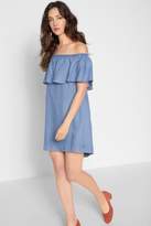 Thumbnail for your product : 7 For All Mankind Off Shoulder Denim Dress In Isla Blue