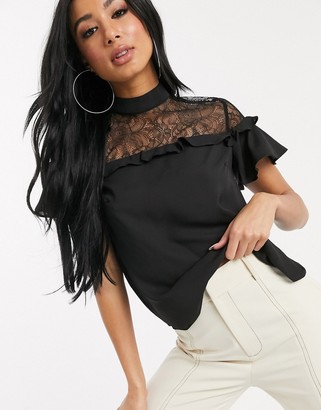 Lipsy lace insert pretty blouse in black - ShopStyle Tops