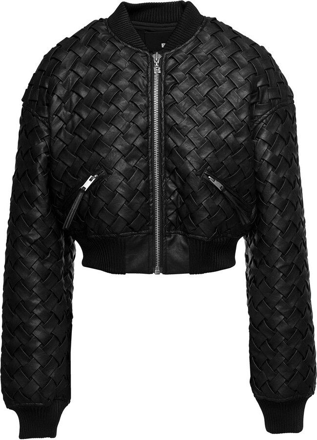 Rotate by Birger Christensen Black Cropped Bomber Jacket In Braided ...