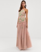 asos edition floral embroidered maxi dress with cutabout skirt