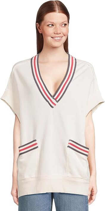 Free People Ivy Pullover Vest Women's Coat Ivory Combo : SM (Women's 4-6), Cotton