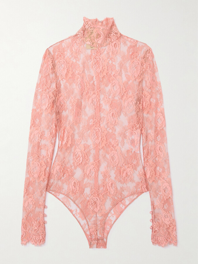 Valentino Garavani Stretch-lace Turtleneck Bodysuit - Orange