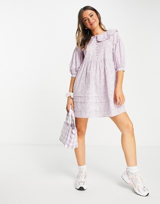 Influence mini dress with peter pan collar in ditsy lilac floral