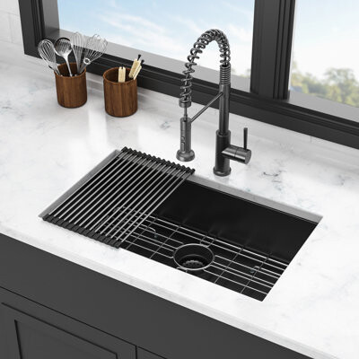 BoudoirBloom Gunmetal Black Kitchen Sink, 30 Inch, 16 Gauge Stainless Steel, Extra Deep Single Bowl For Enhanced Efficiency Inch Undermount With Condensation Spray