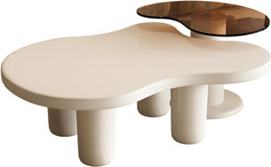 Latitude Run Cream White Living Room Nesting Coffee Tables - 2 In 1 Irregular Glass Top End Table Effortless Assembly Supplied Modern For Easy To Assemble