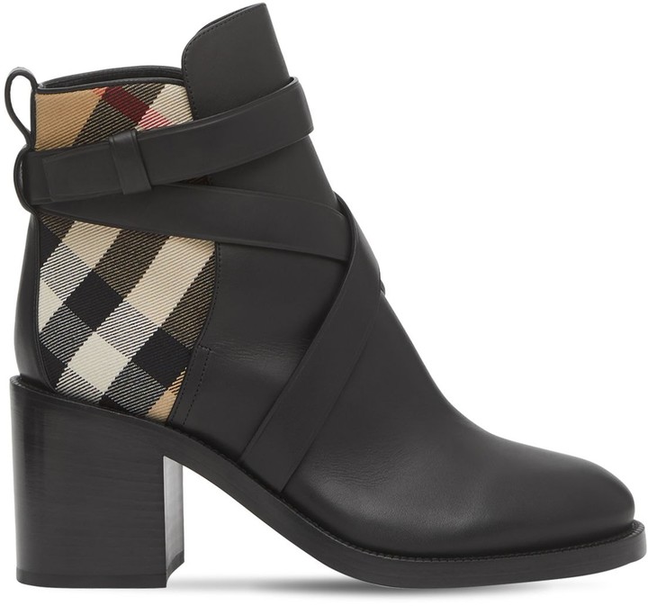 Burberry 70mm Pryle Leather & Check Ankle Boots - ShopStyle