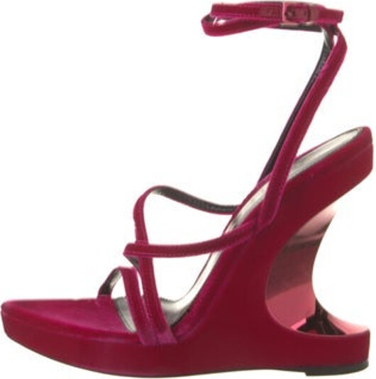 Tom Ford Velvet Slingback Sandals Pink Platform Multistrap & Buckle Closure at Ankles Includes Box & Dust Bag