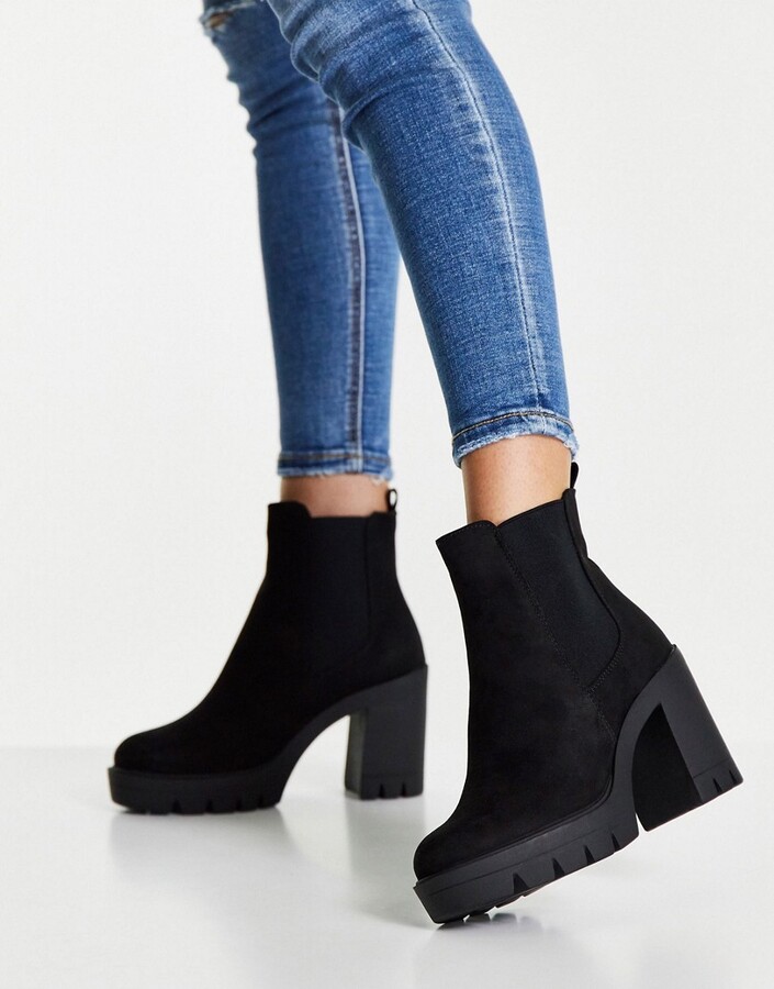 Black Chunky Heel Chelsea Boots | ShopStyle