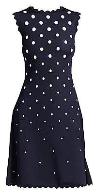 Oscar de la Renta Women's Sleeveless Polka Dot Scallop-Trim A-Line Dress