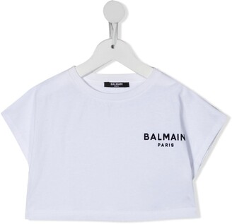 Balmain Kids logo-print cropped T-shirt