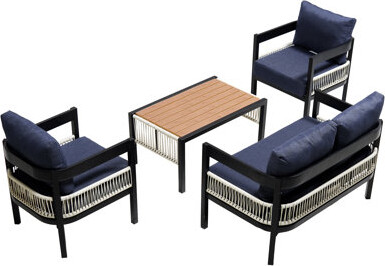 Latitude Run Flexible Outdoor Iron Patio Sofa Set With Rattan Wicker – Waterproof & Rust-resistant Perfect For Gardens And Lawns