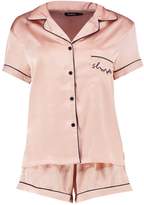 Thumbnail for your product : boohoo 'Sleep' Embroidered Satin Short Set